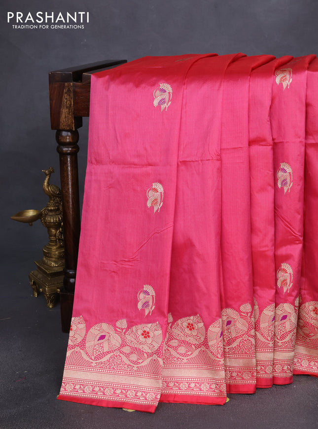Banarasi katan silk saree peach pink shade with zari woven buttas and thread & zari woven border