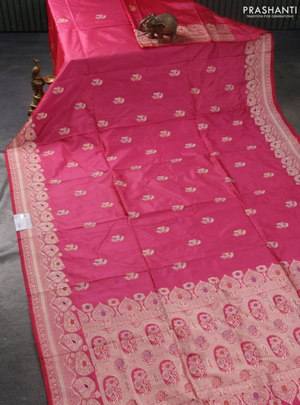 Banarasi katan silk saree peach pink shade with zari woven buttas and thread & zari woven border