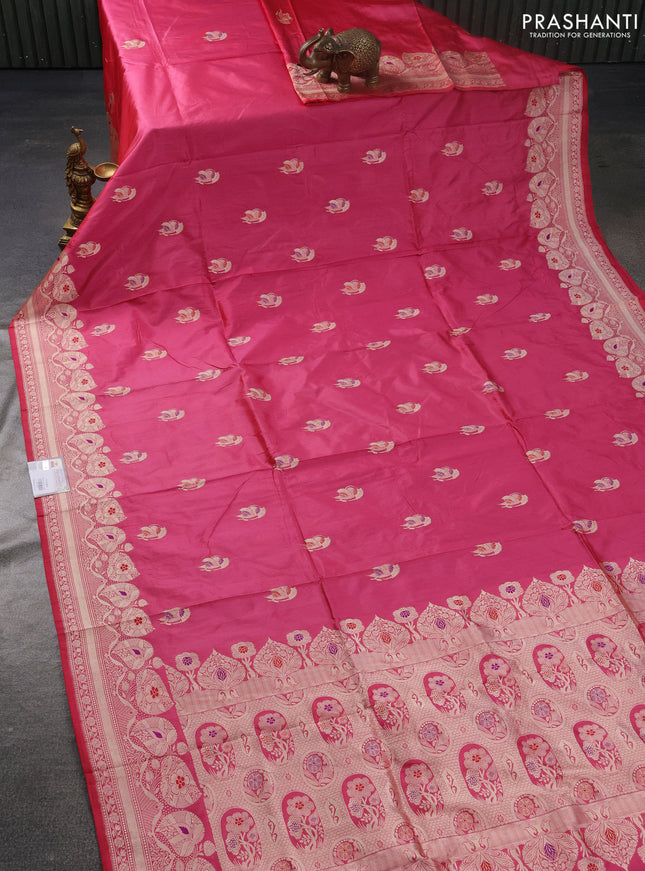 Banarasi katan silk saree peach pink shade with zari woven buttas and thread & zari woven border