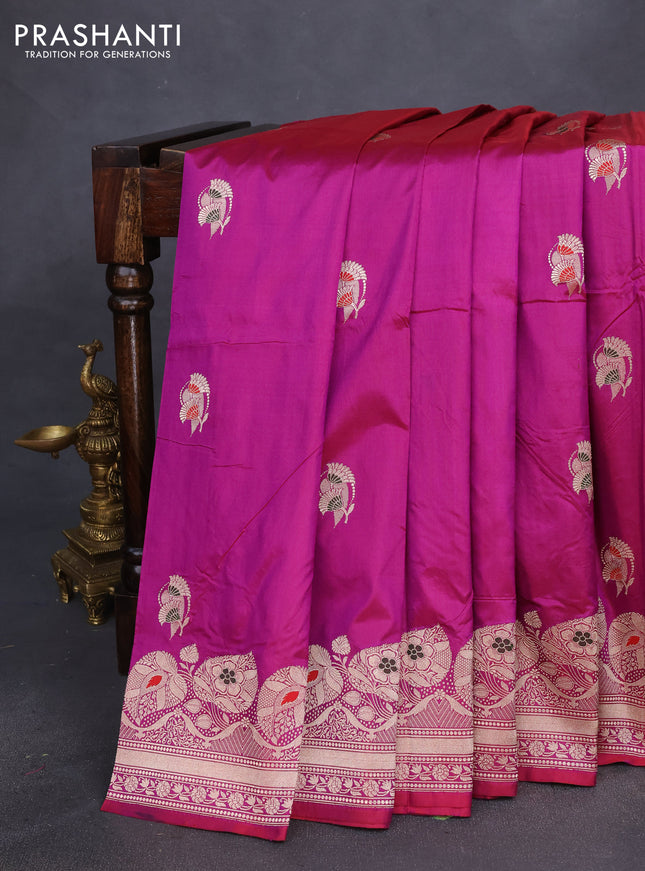 Banarasi katan silk saree purple with zari woven buttas and thread & zari woven border