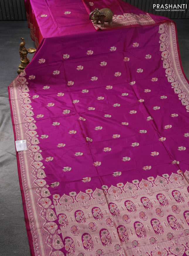 Banarasi katan silk saree purple with zari woven buttas and thread & zari woven border
