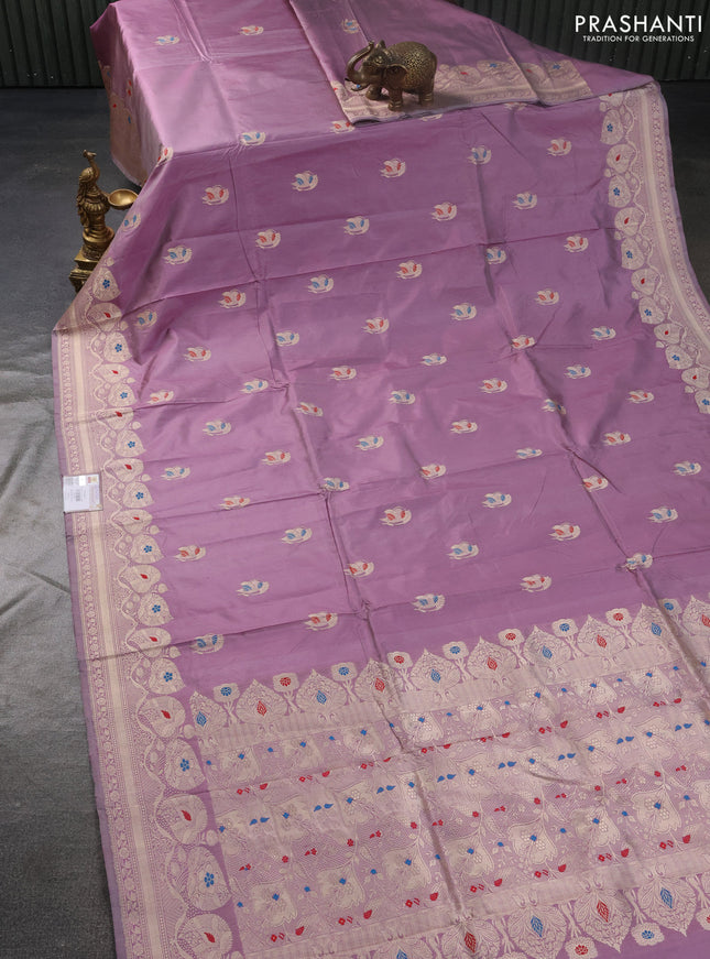Banarasi katan silk saree pastel purple with zari woven buttas and thread & zari woven border