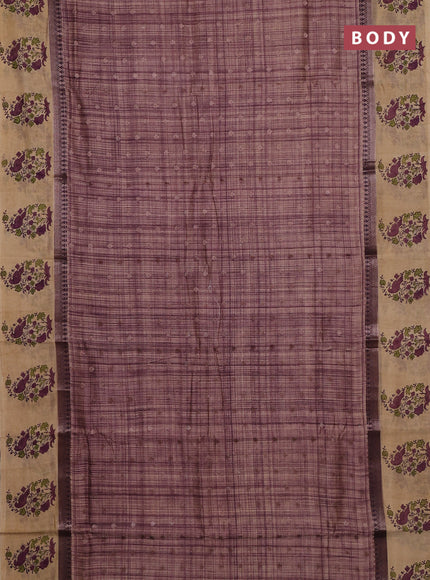 Chanderi silk cotton saree purple shade and beige with allover zari buttas & prints and printed butta border