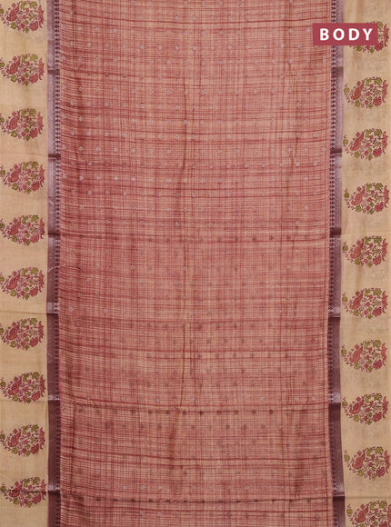 Chanderi silk cotton saree rust shade and beige with allover zari buttas & prints and printed butta border