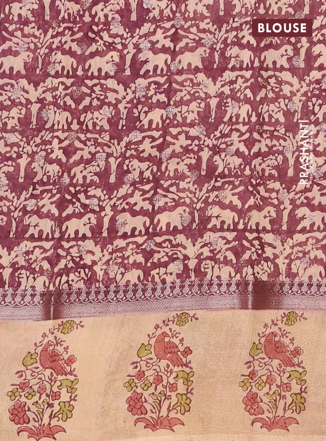 Chanderi silk cotton saree rust shade and beige with allover zari buttas & prints and printed butta border