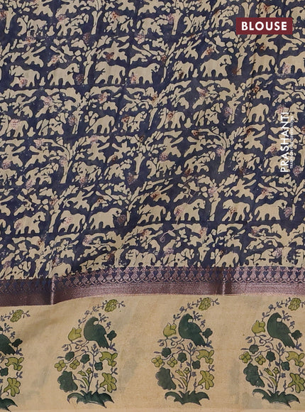 Chanderi silk cotton saree dark green and beige with allover zari buttas & prints and printed butta border