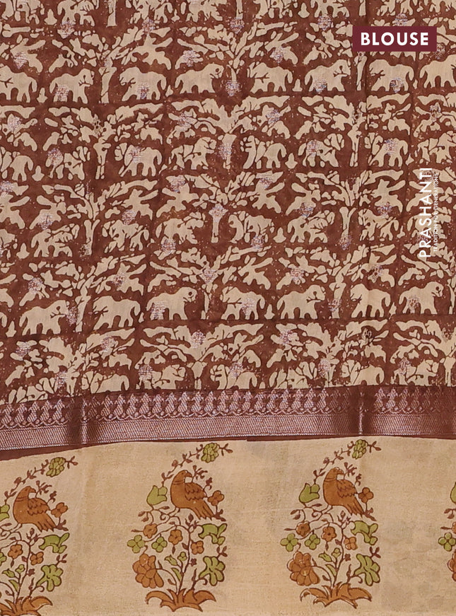 Chanderi silk cotton saree sandal and beige with allover zari buttas & prints and printed butta border