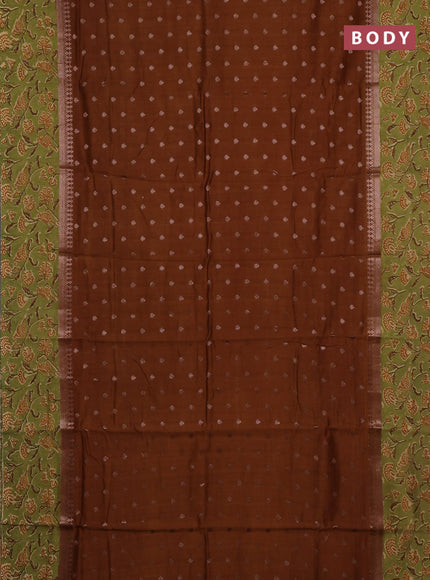 Chanderi silk cotton saree dark mustard and green with allover zari buttas and printed border