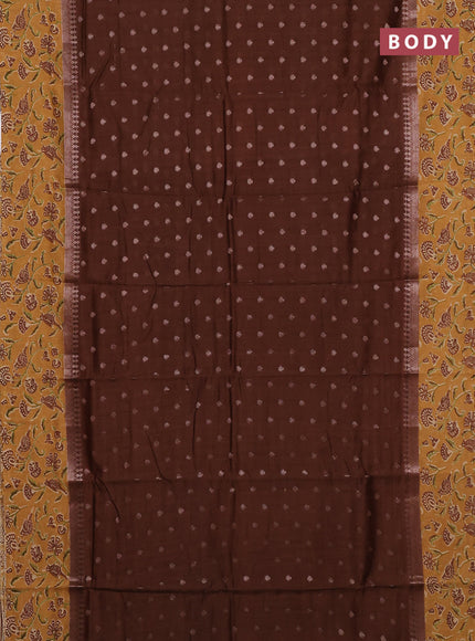 Chanderi silk cotton saree brown and sandal with allover zari buttas and printed border