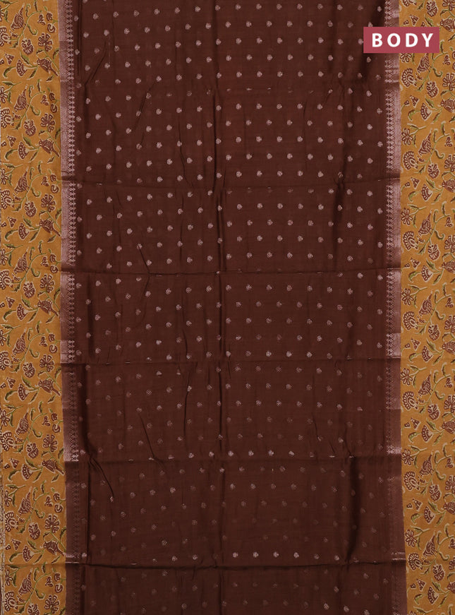 Chanderi silk cotton saree brown and sandal with allover zari buttas and printed border