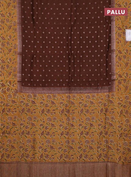 Chanderi silk cotton saree brown and sandal with allover zari buttas and printed border