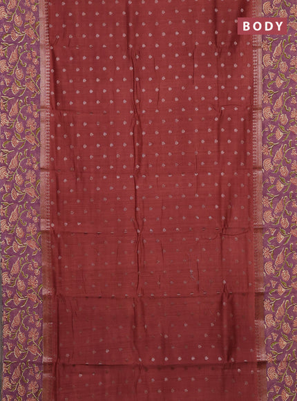 Chanderi silk cotton saree rust shade and purple shade with allover zari buttas and printed border