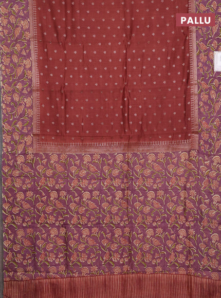 Chanderi silk cotton saree rust shade and purple shade with allover zari buttas and printed border