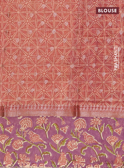 Chanderi silk cotton saree rust shade and purple shade with allover zari buttas and printed border