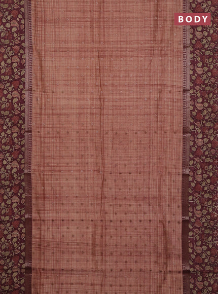 Chanderi silk cotton saree rust shade and pastel maroon with allover zari buttas and printed border