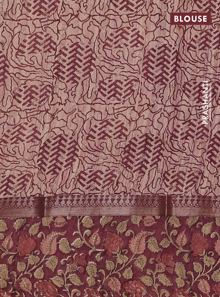 Chanderi silk cotton saree rust shade and pastel maroon with allover zari buttas and printed border