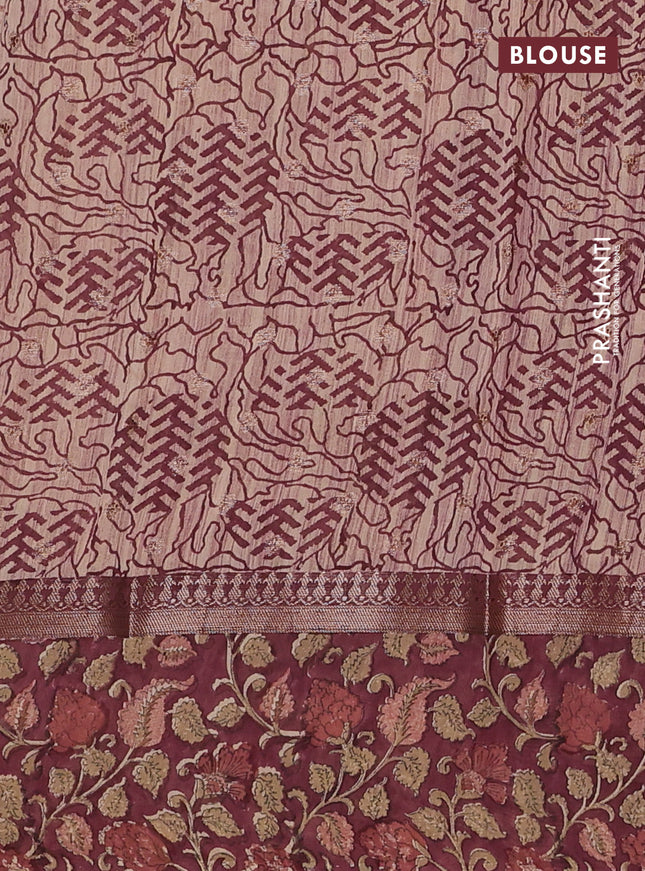 Chanderi silk cotton saree rust shade and pastel maroon with allover zari buttas and printed border