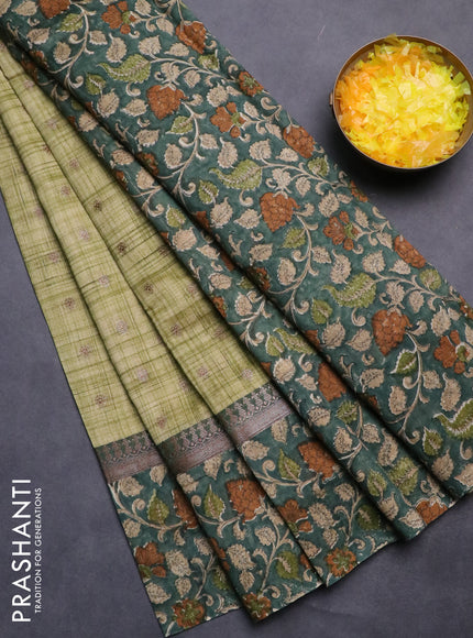 Chanderi silk cotton saree pista green and green shade with allover zari buttas and printed border