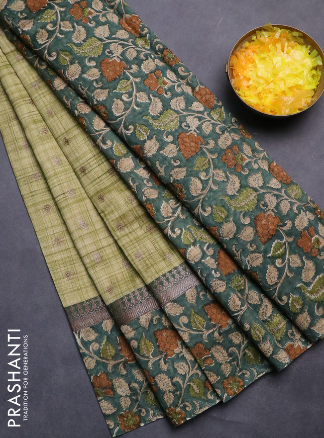 Chanderi silk cotton saree pista green and green shade with allover zari buttas and printed border