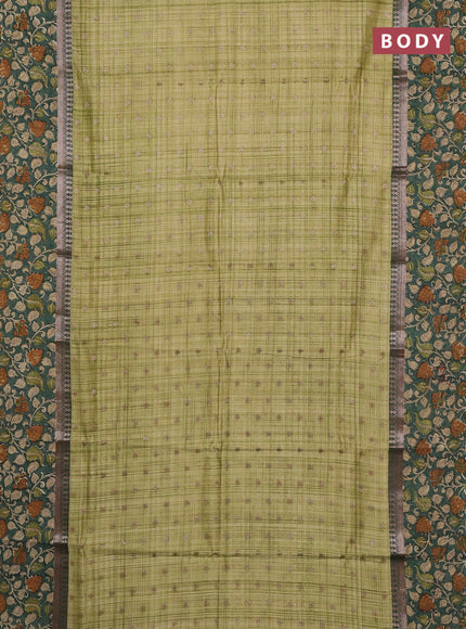 Chanderi silk cotton saree pista green and green shade with allover zari buttas and printed border