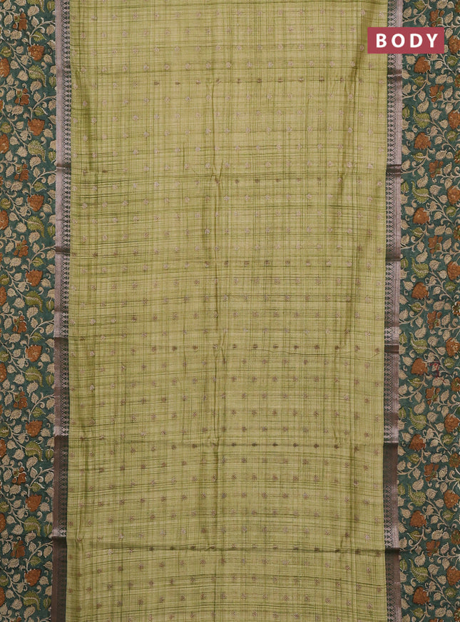Chanderi silk cotton saree pista green and green shade with allover zari buttas and printed border