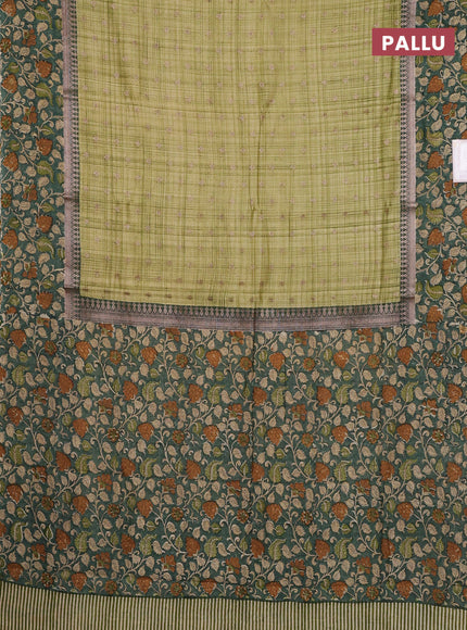 Chanderi silk cotton saree pista green and green shade with allover zari buttas and printed border