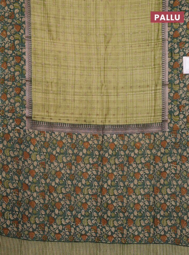 Chanderi silk cotton saree pista green and green shade with allover zari buttas and printed border