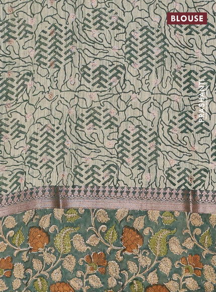 Chanderi silk cotton saree pista green and green shade with allover zari buttas and printed border