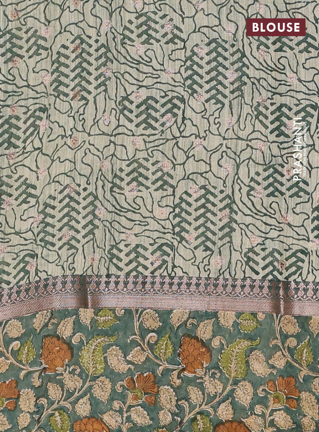 Chanderi silk cotton saree pista green and green shade with allover zari buttas and printed border