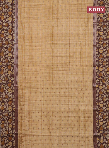 Chanderi silk cotton saree sandal and brown with allover zari buttas and printed border