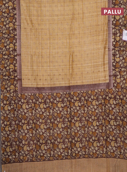 Chanderi silk cotton saree sandal and brown with allover zari buttas and printed border