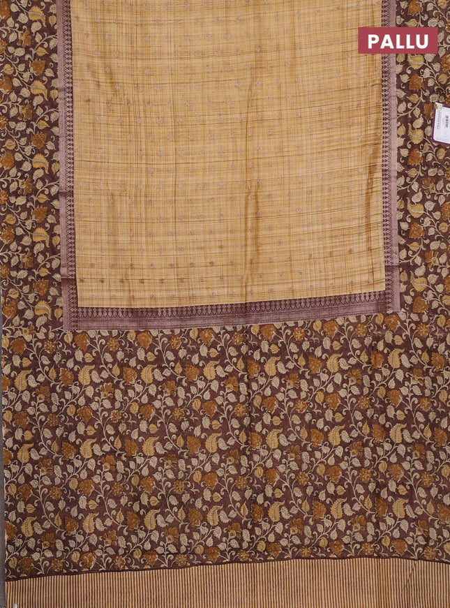 Chanderi silk cotton saree sandal and brown with allover zari buttas and printed border