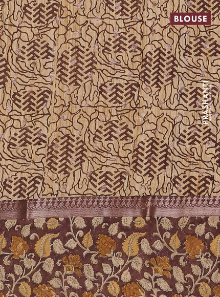 Chanderi silk cotton saree sandal and brown with allover zari buttas and printed border