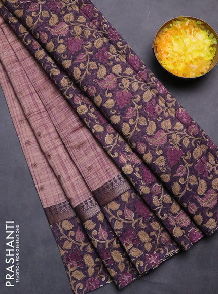 Chanderi silk cotton saree pastel purple and violet shade with allover zari buttas and printed border