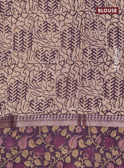 Chanderi silk cotton saree pastel purple and violet shade with allover zari buttas and printed border