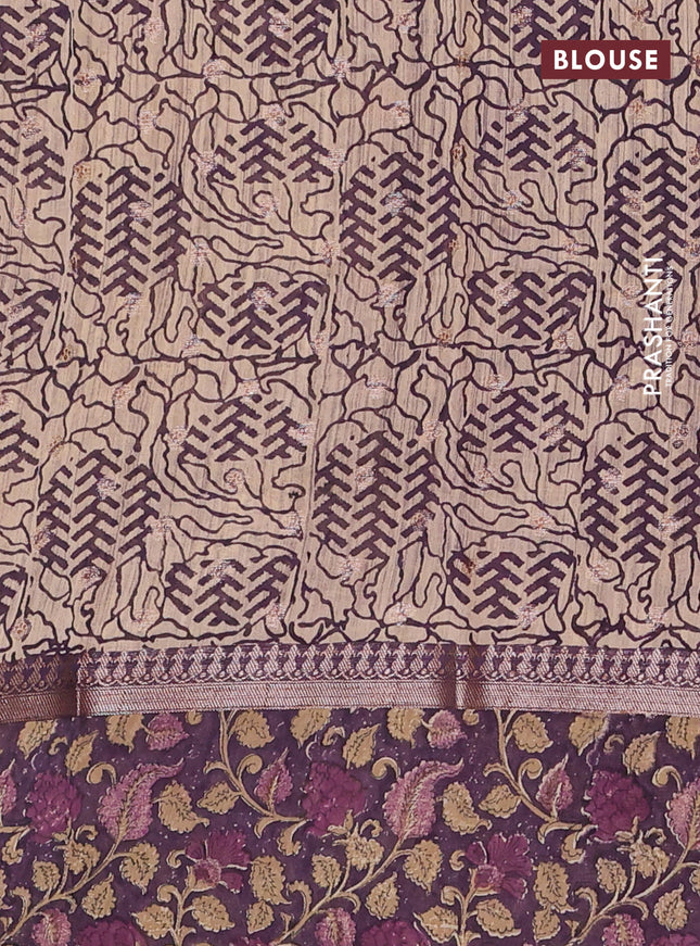 Chanderi silk cotton saree pastel purple and violet shade with allover zari buttas and printed border