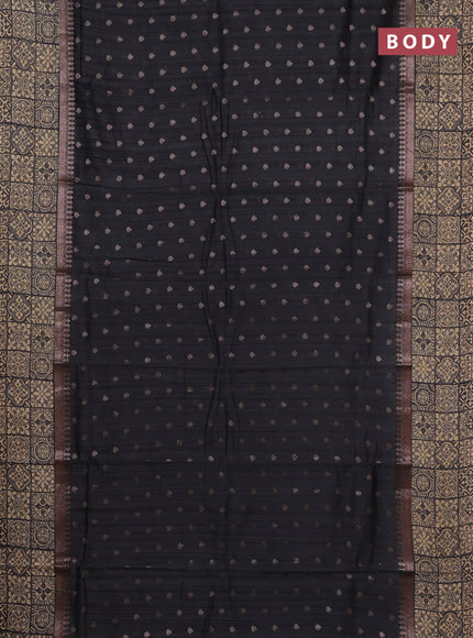 Chanderi silk cotton saree dark grey and beige with allover zari buttas and printed border