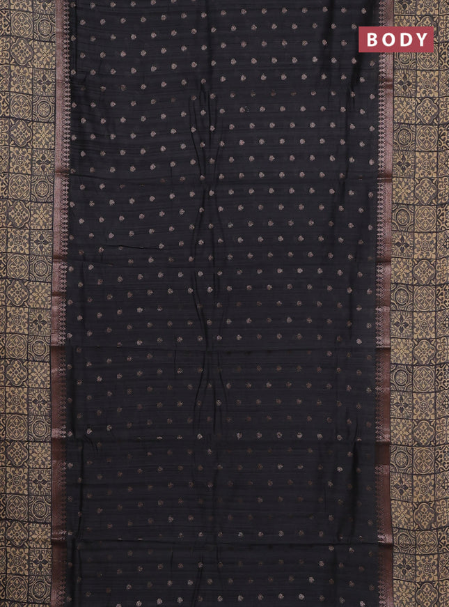 Chanderi silk cotton saree dark grey and beige with allover zari buttas and printed border