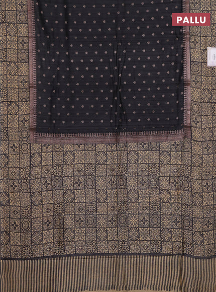 Chanderi silk cotton saree dark grey and beige with allover zari buttas and printed border