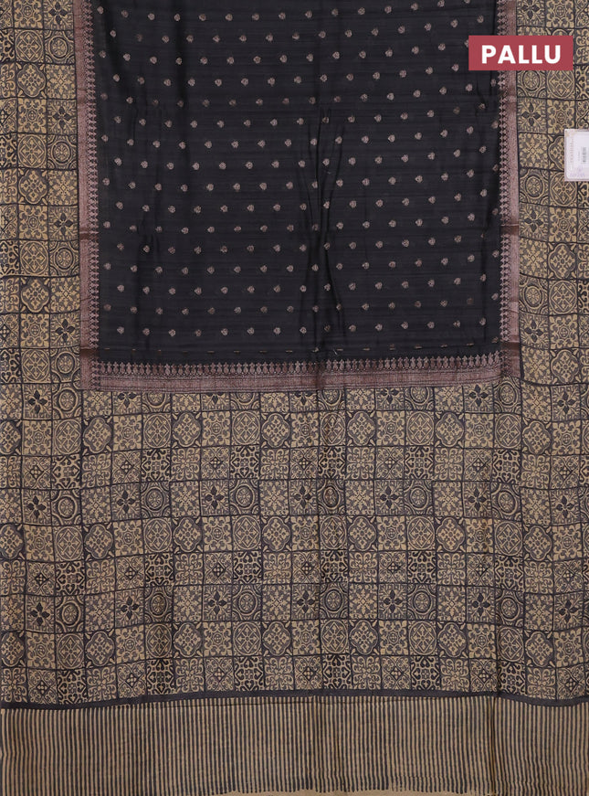 Chanderi silk cotton saree dark grey and beige with allover zari buttas and printed border