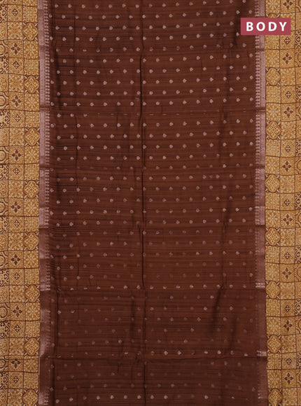 Chanderi silk cotton saree brown and beige with allover zari buttas and printed border