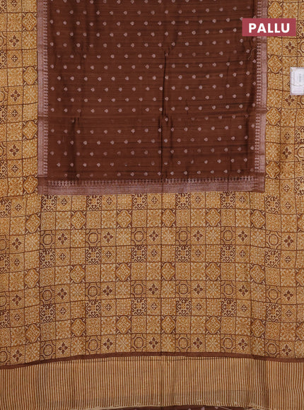 Chanderi silk cotton saree brown and beige with allover zari buttas and printed border