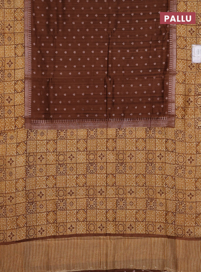 Chanderi silk cotton saree brown and beige with allover zari buttas and printed border