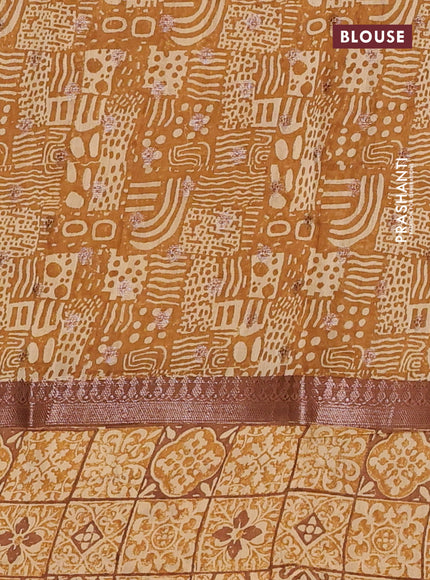 Chanderi silk cotton saree brown and beige with allover zari buttas and printed border