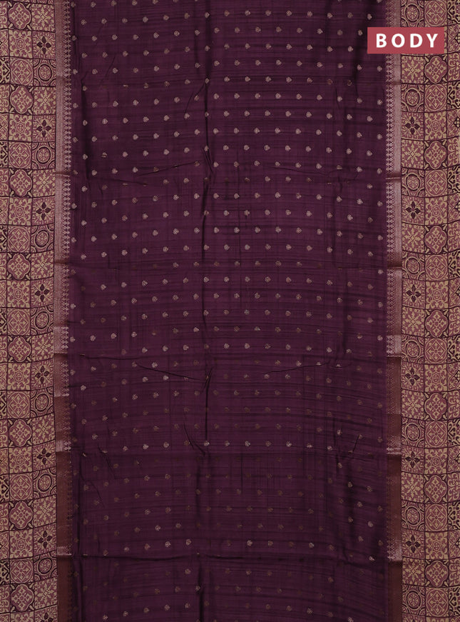 Chanderi silk cotton saree wine shade and beige with allover zari buttas and printed border