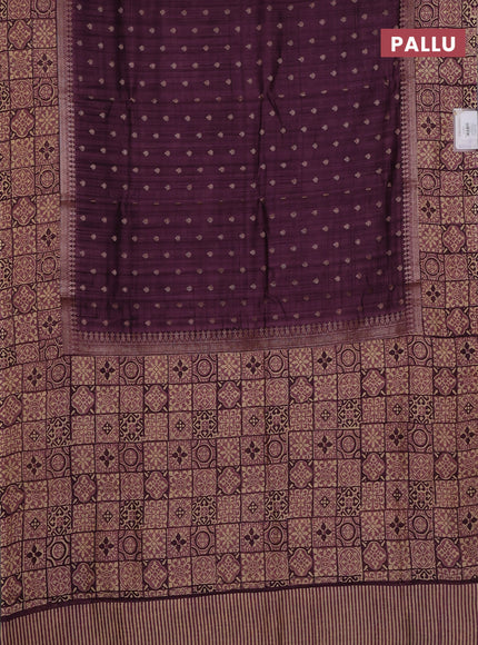 Chanderi silk cotton saree wine shade and beige with allover zari buttas and printed border