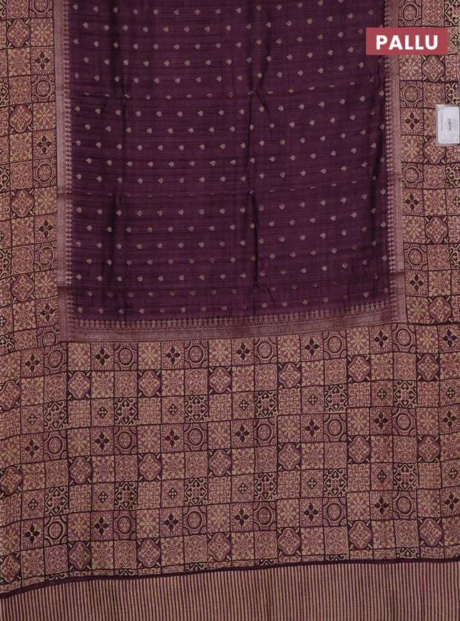 Chanderi silk cotton saree wine shade and beige with allover zari buttas and printed border