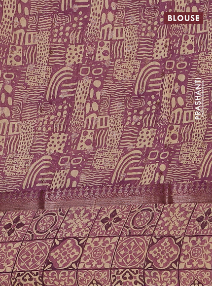 Chanderi silk cotton saree wine shade and beige with allover zari buttas and printed border