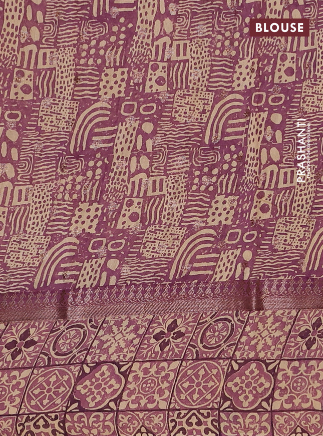 Chanderi silk cotton saree wine shade and beige with allover zari buttas and printed border