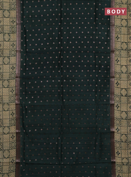 Chanderi silk cotton saree dark green and beige with allover zari buttas and printed border